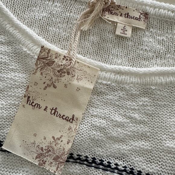 HEM & THREAD | Striped Cotton Knit Sweater NEW Womens Large Lightweight Pullover - Picture 7 of 12
